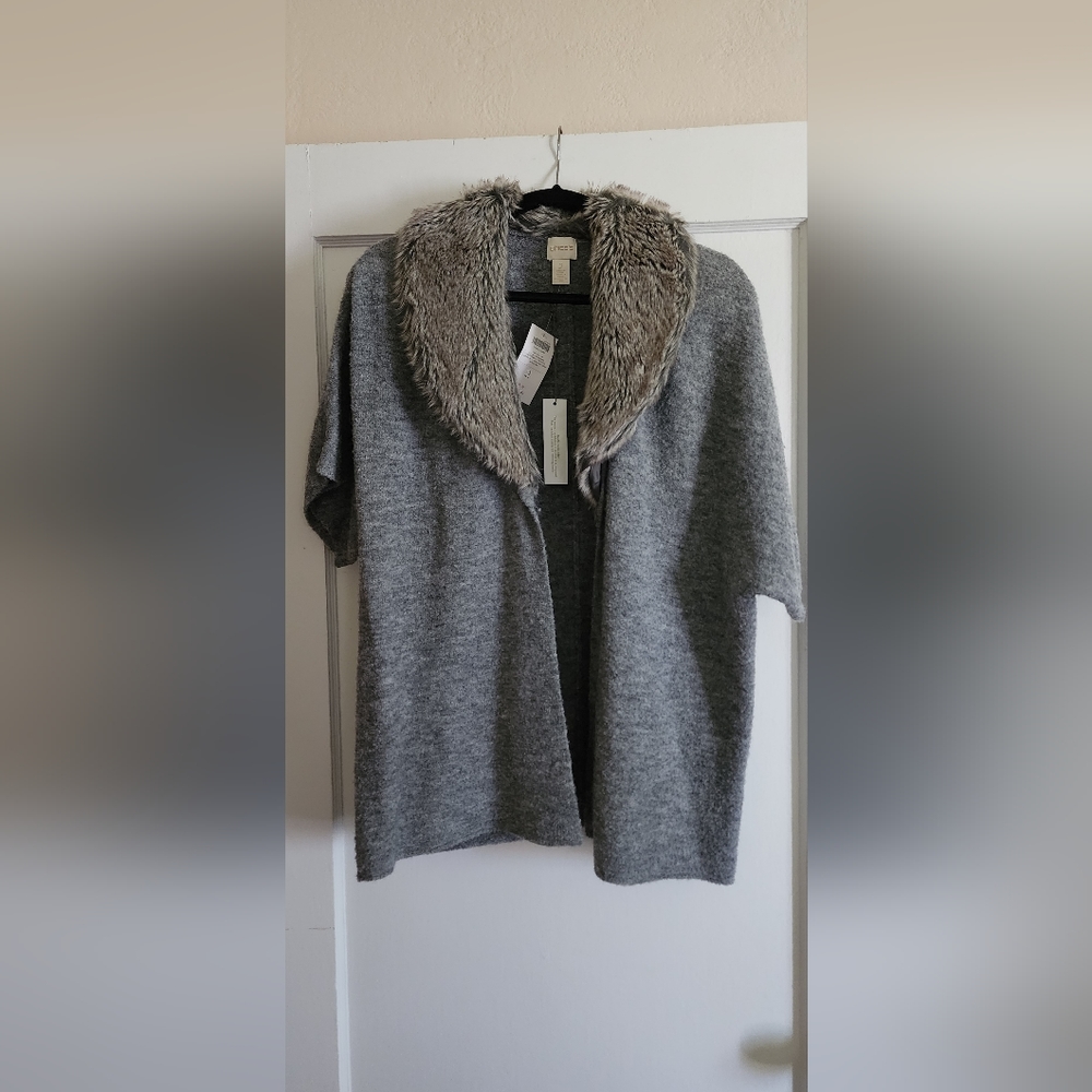 Chicos Gray/Faux fur sweater